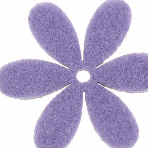 Article Fleur en feutre violet, blanc assorti 4,5cm 54p