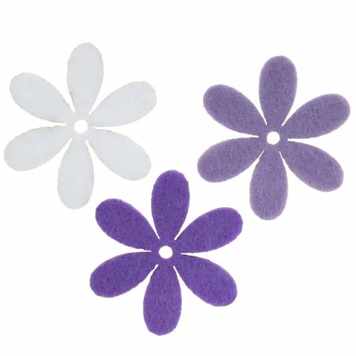 Floristik24 Fleur en feutre violet, blanc assorti 4,5cm 54p