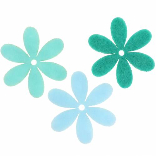 Article Feutre fleur vert, bleu clair, vert menthe assorti 4.5cm 54p