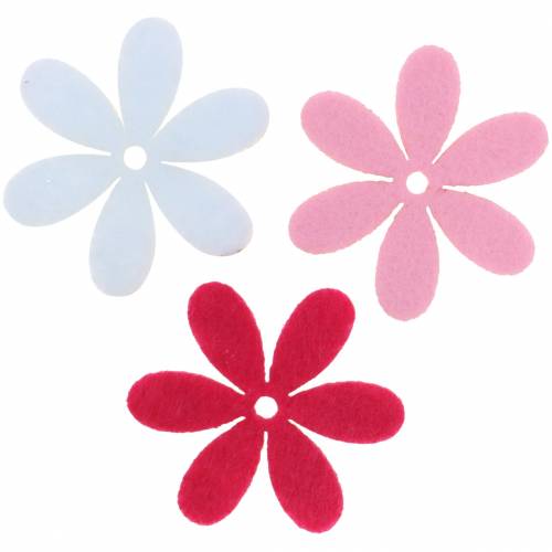 Floristik24 Fleur en feutre Ø4,5cm rose, blanc, rose 54pcs assortis