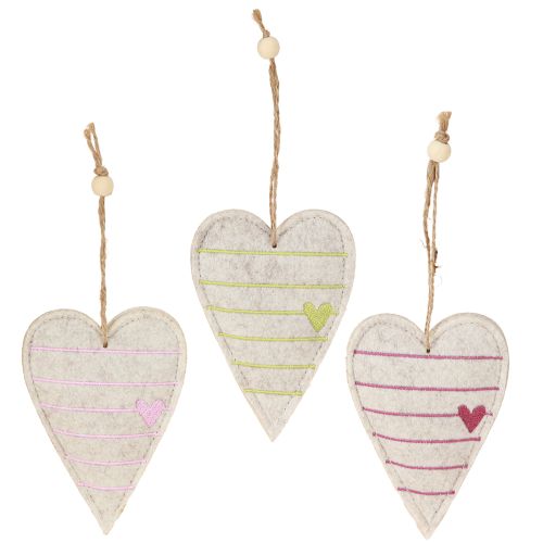 Floristik24 Pendentifs en forme de cœur en feutre dans un ensemble – Cœurs décoratifs romantiques avec broderie 12 cm 6 pièces