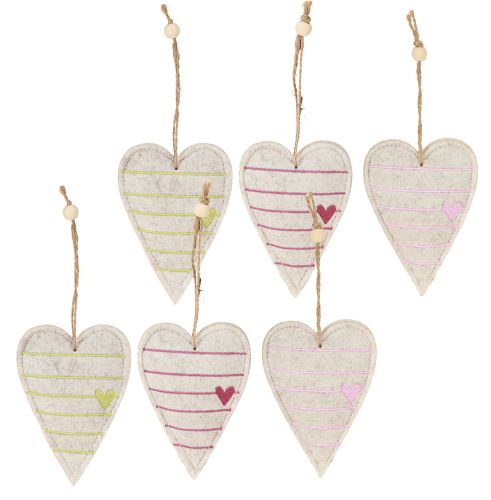 Article Pendentifs en forme de cœur en feutre dans un ensemble – Cœurs décoratifs romantiques avec broderie 12 cm 6 pièces