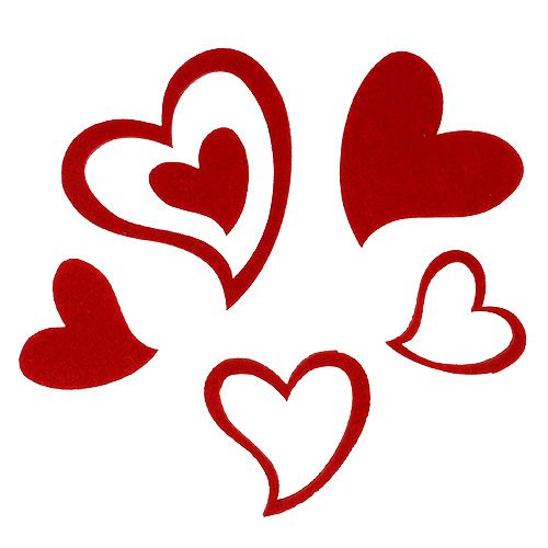 Floristik24 Coeurs en feutre mix 3cm - 7,5cm rouge 72 pcs