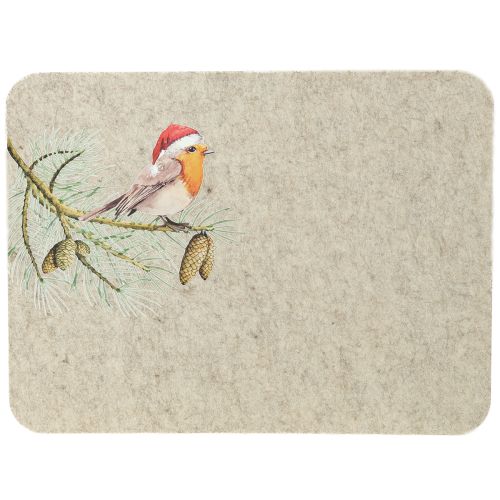 Floristik24 Dessous de plat en feutre gris rouge-gorge 40 x 30 cm, lot de 4