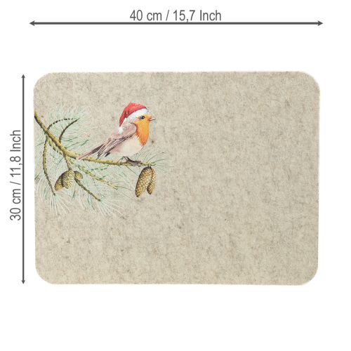 Article Dessous de plat en feutre gris rouge-gorge 40 x 30 cm, lot de 4