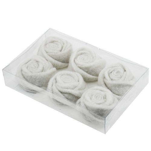 Floristik24 Feutre rose blanc Ø8cm H4cm 6pcs