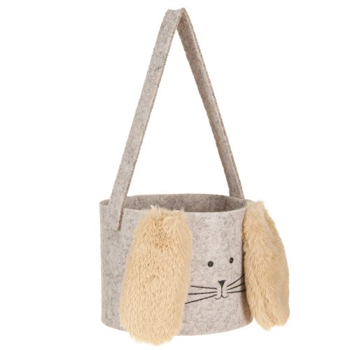 Floristik24 Sac en Feutrine Décoration Lapin en Gris Marron Ø13,5cm 3 pcs