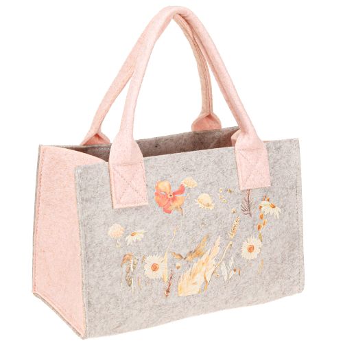 Article Sac en feutre avec motif floral – Sac cadeau et shopping durable en gris et rose 26 cm 2 pièces