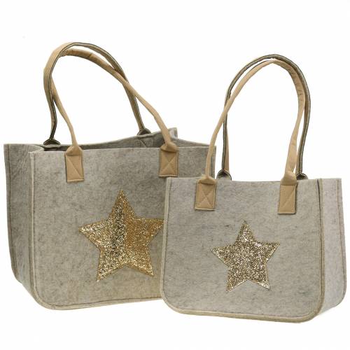 Floristik24 Sac en feutre avec paillettes étoiles nature set de 2