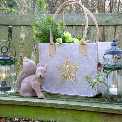 Floristik24 Sac en feutre avec paillettes étoiles nature set de 2