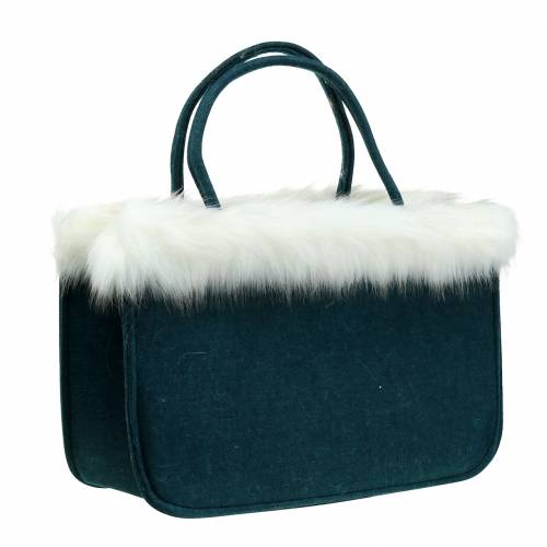 Sac en feutre avec bord en fourrure Bleu pétrole 38cm x24cm x 20cm
