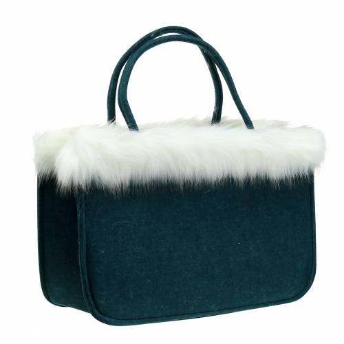 Floristik24 Sac en feutre avec bord en fourrure Bleu pétrole 38cm x24cm x 20cm