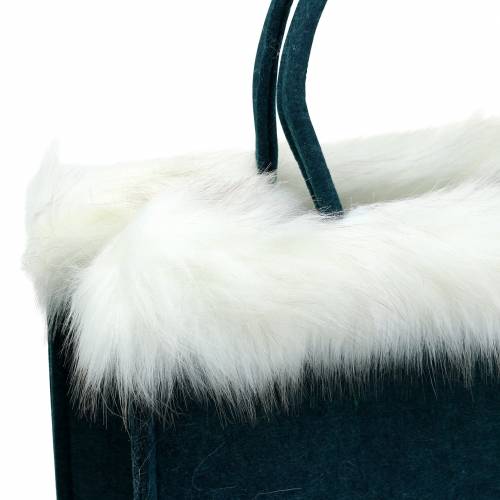 Sac en feutre avec bord en fourrure Bleu pétrole 38cm x24cm x 20cm
