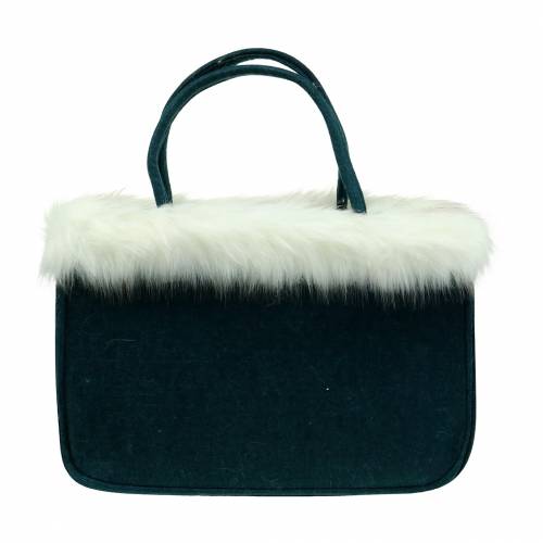 Article Sac en feutre avec bord en fourrure Bleu pétrole 38cm x24cm x 20cm