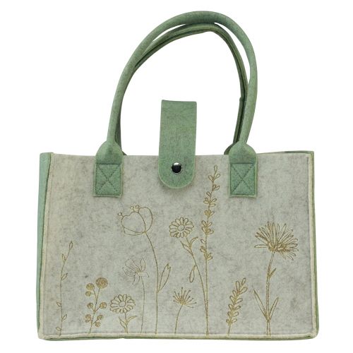 Article Sac en feutre avec anse à fleurs vert crème 30x18x37cm