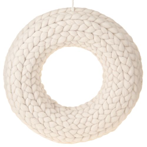 Floristik24 Couronne décorative en laine feutrée à suspendre en beige Ø30cm H4cm