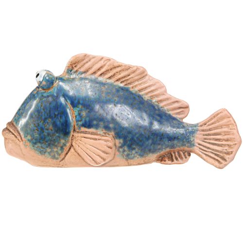 Article Décoration de poisson en céramique bleue, décoration d'été naturelle 22×7×11cm