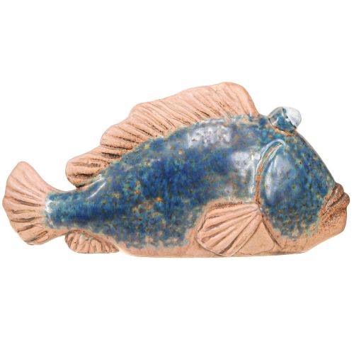 Article Décoration de poisson en céramique bleue, décoration d'été naturelle 22×7×11cm