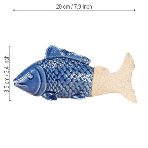 Article Décoration de poisson en céramique bleu marine beige 20×8×8,5 cm 2 pcs