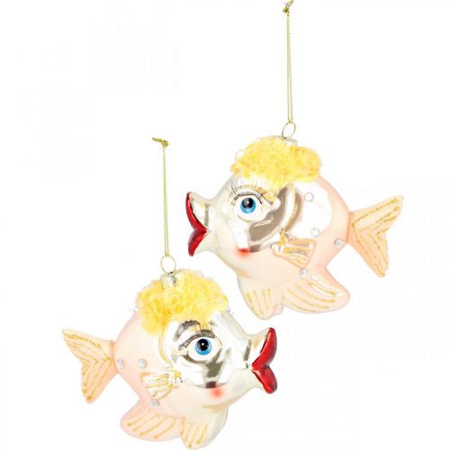 Article Décorations de sapin de Noël poisson, pendentifs décoratifs, décorations de Noël, verre véritable H9.5cm 2pcs