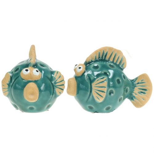 Floristik24 Déco poisson bleu, poisson en céramique, poisson en céramique, maritime L7cm 8pcs