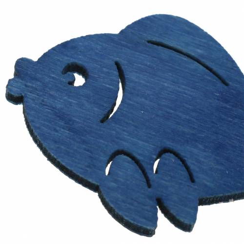 Floristik24 Décoration à disperser poisson bois blanc, bleu, bleu clair 4cm 72 pcs