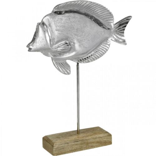 Article Poisson décoratif, décoration maritime, poisson en métal argenté, coloris naturel H28,5cm