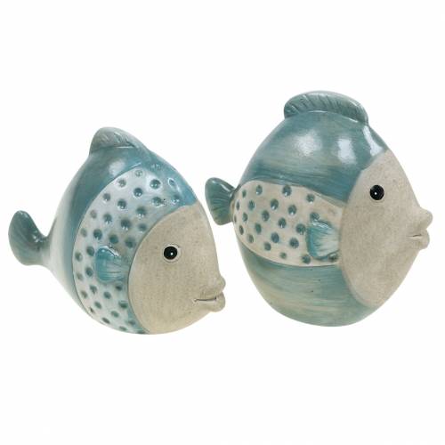 Floristik24 Poisson déco terracotta bleu, gris H14cm / 12,5cm lot de 2