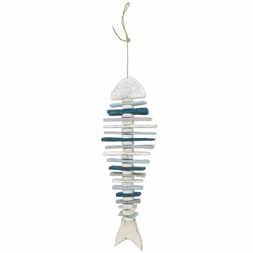 Floristik24 Décoration poisson maritime en bois flotté bleu, blanc L70cm
