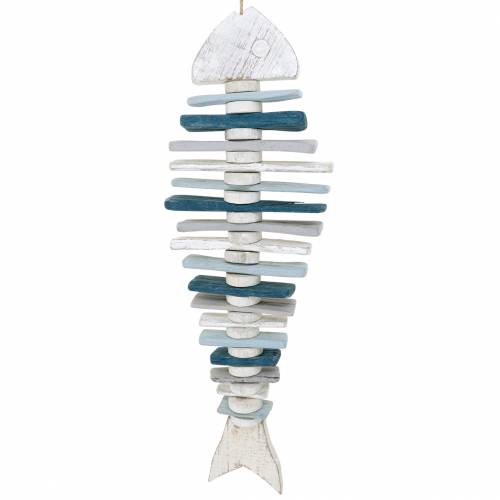 Floristik24 Décoration poisson maritime en bois flotté bleu, blanc L70cm