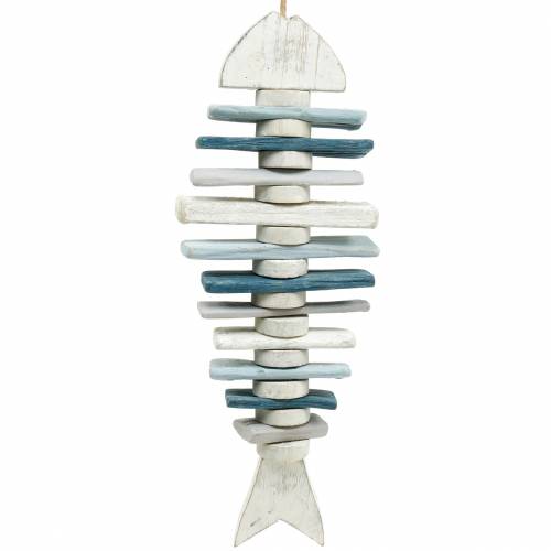 Floristik24 Décoration poisson maritime en bois flotté bleu, blanc L54cm