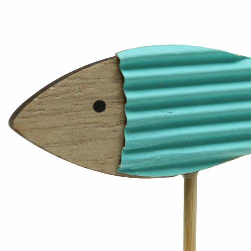 Floristik24 Bouchon décoratif poisson bois turquoise bleu blanc 8cm H31cm 24 pcs