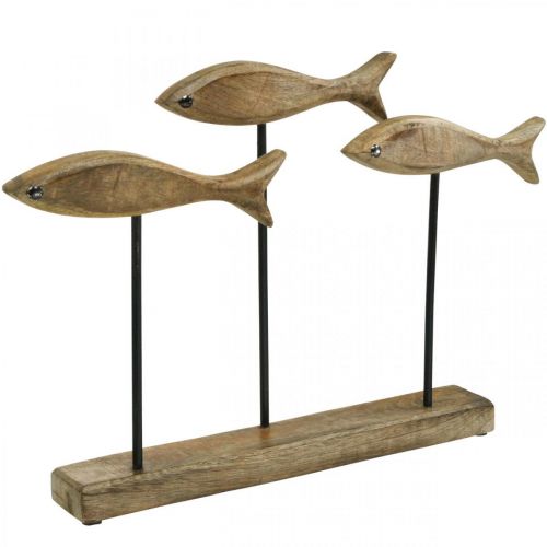 Floristik24 Décoration maritime, sculpture décorative, poisson en bois sur pied, coloris naturel, noir H30cm L45cm