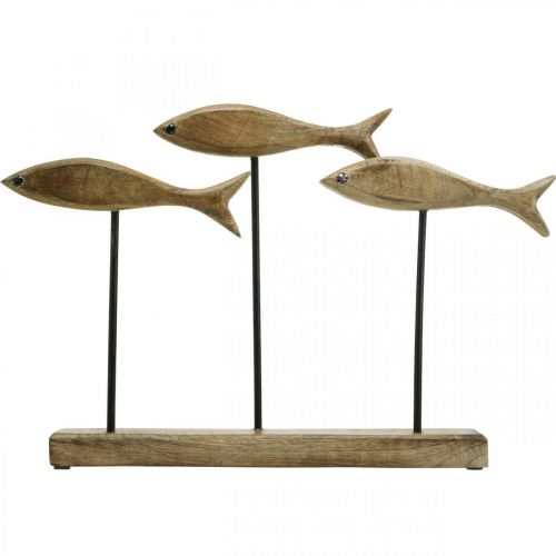 Article Décoration maritime, sculpture décorative, poisson en bois sur pied, coloris naturel, noir H30cm L45cm