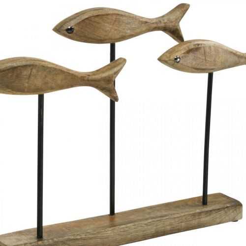 Floristik24 Décoration maritime, sculpture décorative, poisson en bois sur pied, coloris naturel, noir H30cm L45cm