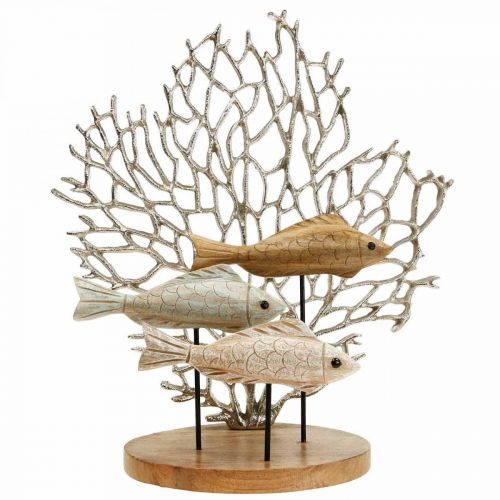 Floristik24 Déco banc de poissons, déco corail, déco poisson en bois H48,5cm