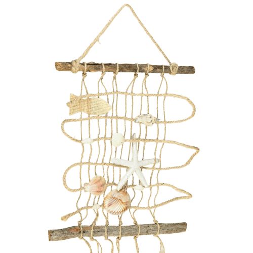 Article Filet de pêche en jute avec coquillages, décoration murale maritime 25×55cm