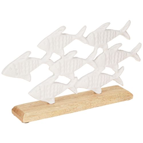 Floristik24 Banc de Poissons Décoration Poisson Blanc Métal Bois Naturel 28x16cm