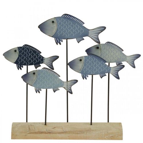 Floristik24 Banc de poissons déco poisson métal sur socle bois 32×7×30cm