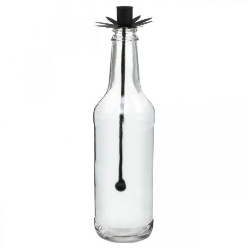 Floristik24 Bougeoir pour Bouteille Verre Noir, Métal Ø6.5cm H25.5cm