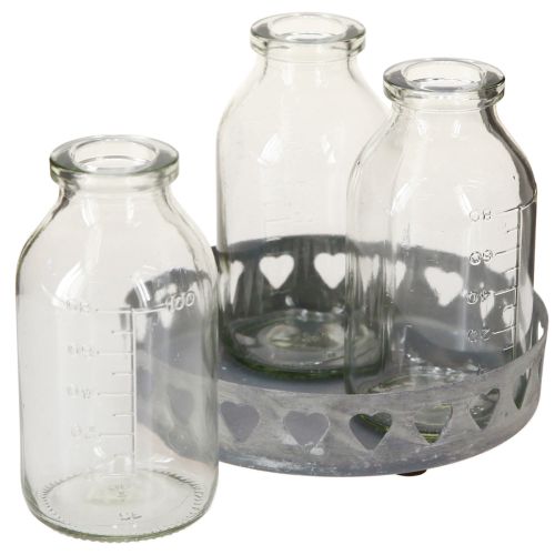 Article Bouteilles décoration verre mini vases plateau métal rond Ø11,5cm