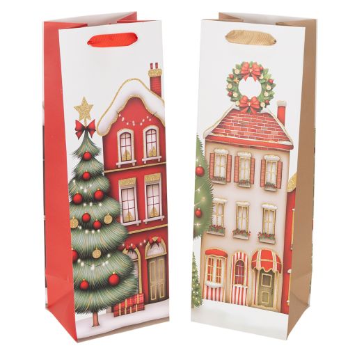 Sac cadeau bouteille maison de Noël et sapin de Noël 36 cm 2 pièces