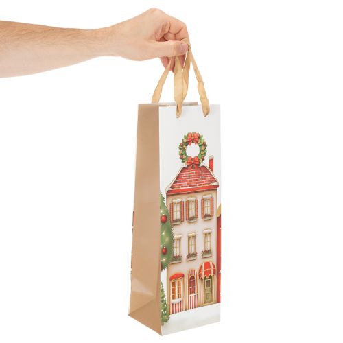 Sac cadeau bouteille maison de Noël et sapin de Noël 36 cm 2 pièces | Floristik24.be