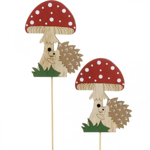 Bouchons décoratifs, décoration automnale en bois, hérisson avec champignon H11cm L34cm 12pcs