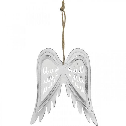 Floristik24 Ailes d'ange à accrocher, décoration de Noël, pendentifs métal blanc H11.5cm L11cm 3pcs