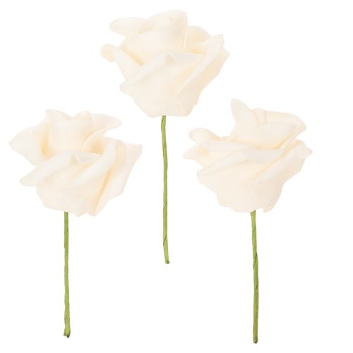 Roses artificielles couleur crème, fleur de 10 cm sur tige, lot de 100.