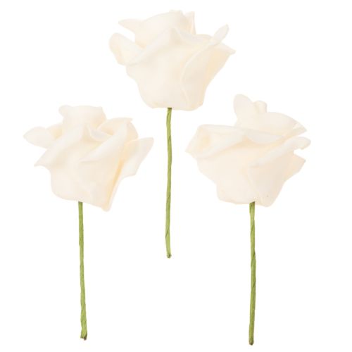 Roses artificielles couleur crème, fleur de 10 cm sur tige, lot de 100. | Floristik24.be