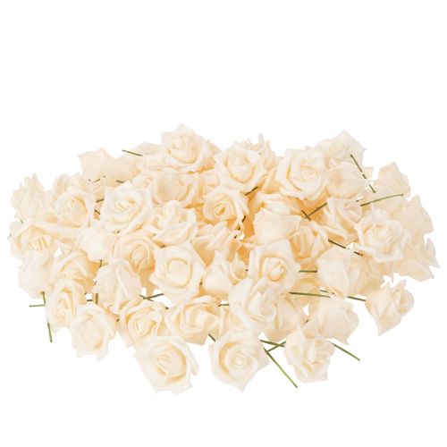 Roses artificielles couleur crème, fleur de 10 cm sur tige, lot de 100. | Floristik24.be