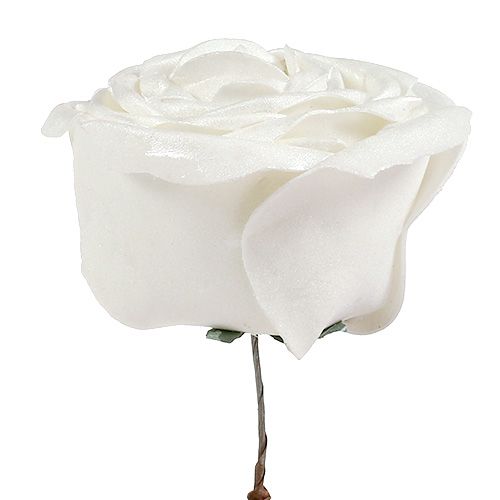 Floristik24 Rose en mousse blanche avec nacre Ø10cm 6 pcs