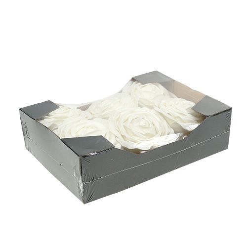 Floristik24 Rose en mousse blanche avec nacre Ø10cm 6 pcs